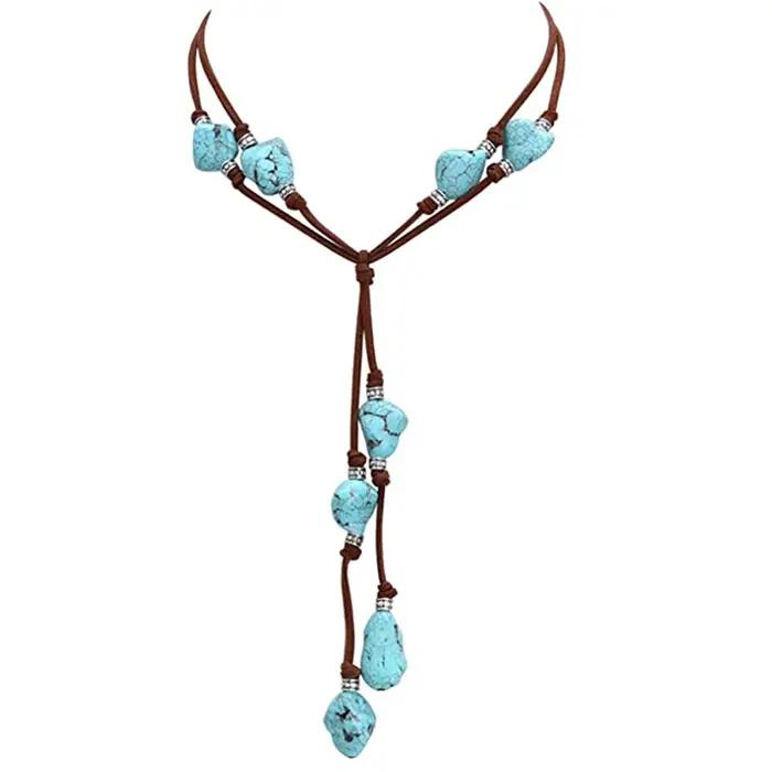 Collier de turquoise en daim synthétique bohème fait à la main