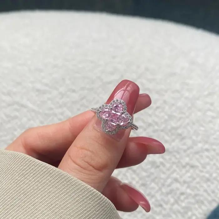 YILUOCD brillant 5A cubique zircone quatre trèfle anneaux pour femmes CZ chanceux anneau quotidien classique bijoux dame fête Banquet cadeaux