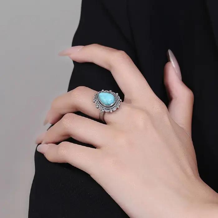 Bague en argent bijoux 9*13mm Turquoise Thai