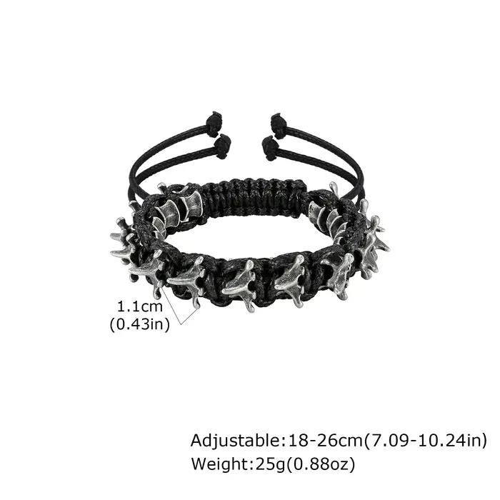 Bracelet ajustable en corde tressée avec épines de dragon gothique en métal pour hommes, bijoux punk hip-hop