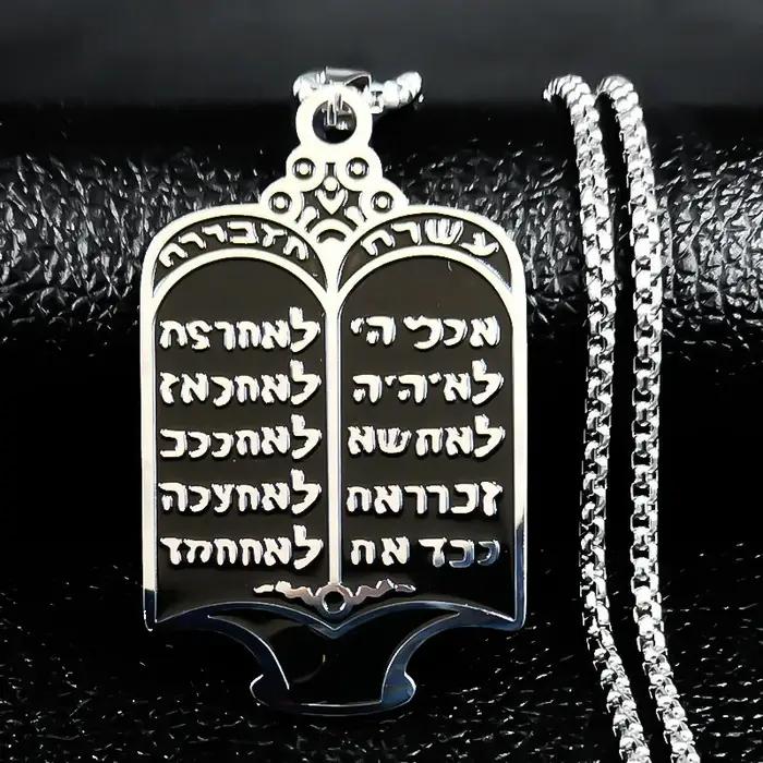 Écriture hébreu Mezuzah pendentif collier pour femmes/hommes en acier inoxydable couleur argent colliers juifs bijoux cadena hombre