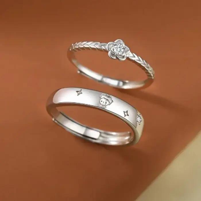 Bagues de Couple Prince Rose couleur argent pour femmes et hommes
