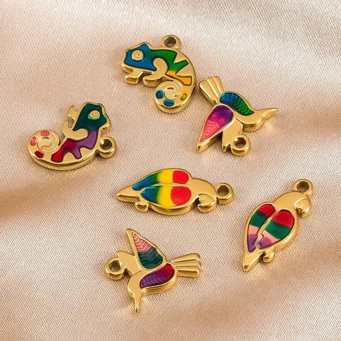 Pendentifs Perroquet Caméléon Colibri En Acier Inoxydable Charms Serie Animale Pour Personnaliser Colliers Occasions Speciales