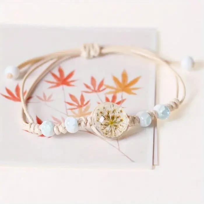 Bracelet en céramique bijoux fleur séchée herbe porte-bonheur étoile simple bracelet tissage femme cadeau pour copines et amis occasions spéciales