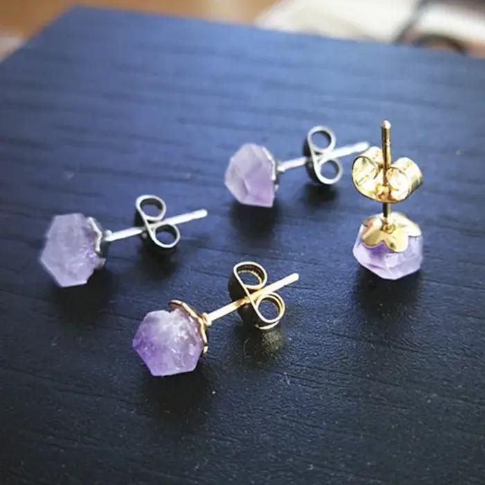 Boucles d'oreilles en pierre naturelle améthyste pour femmes