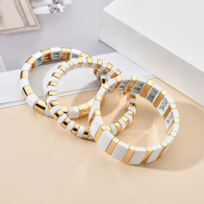 Bracelet à carreaux bohème en émail Bileklik pour hommes et femmes, bijoux à commande empilable, perles en métal, accessoires cadeaux, nouveau