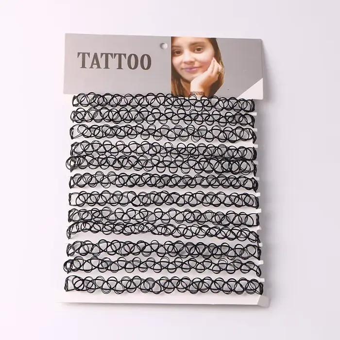 Ensemble de colliers de tatouage Vintage pour femmes et filles, chaîne de clavicule élastique colorée Punk gothique, ras du cou extensible en dentelle, 12 pièces