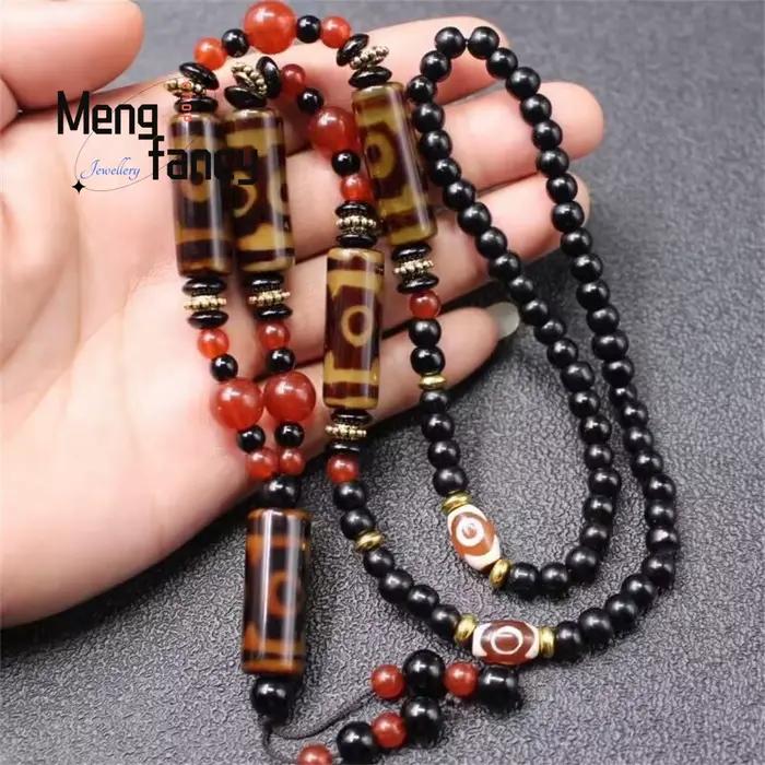 Collier de perles célestes à neuf yeux givrées rétro en agate naturelle pour femmes, bijou unique à offrir pour occasions spéciales