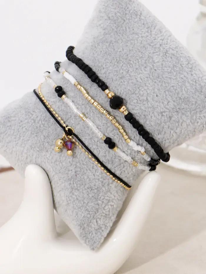 Bracelet Bohème en Perles de Verre Noir pour Femmes Occasions Spéciales Vacances Élégant Accessoire de Mode