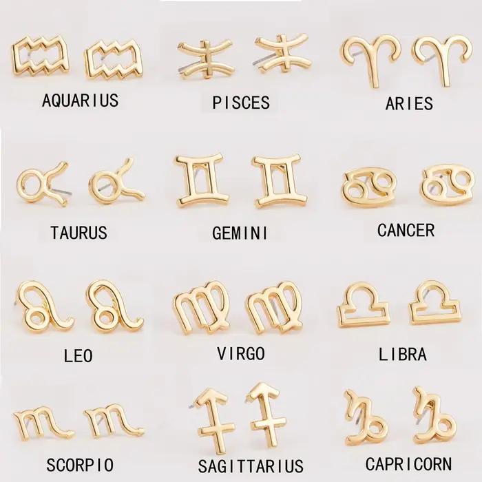 12 Constellation symbole boucles d'oreilles signe du zodiaque bijoux cadeau pour les femmes astrologie scorpion lion