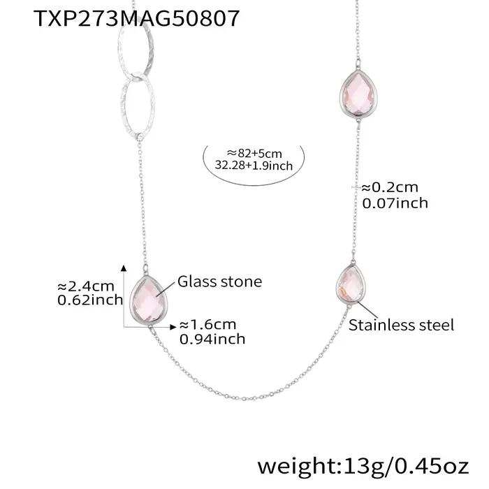 Collier chaîne de pull longue en acier inoxydable plaqué or avec gouttelettes brillantes et pierre de verre à facettes pour femmes occasions spéciales