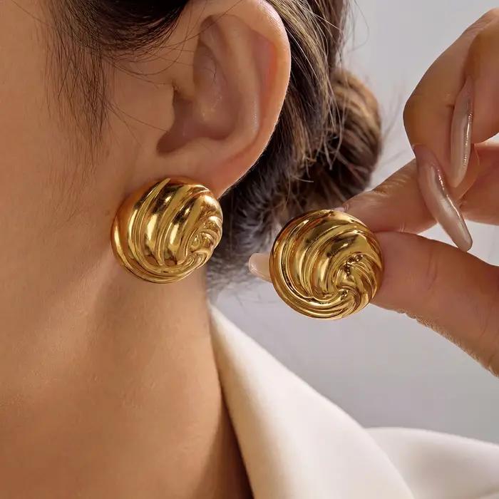 Boucles d'oreilles vintage années 80 dorées pour femme, en acier inoxydable, clous plissés en forme