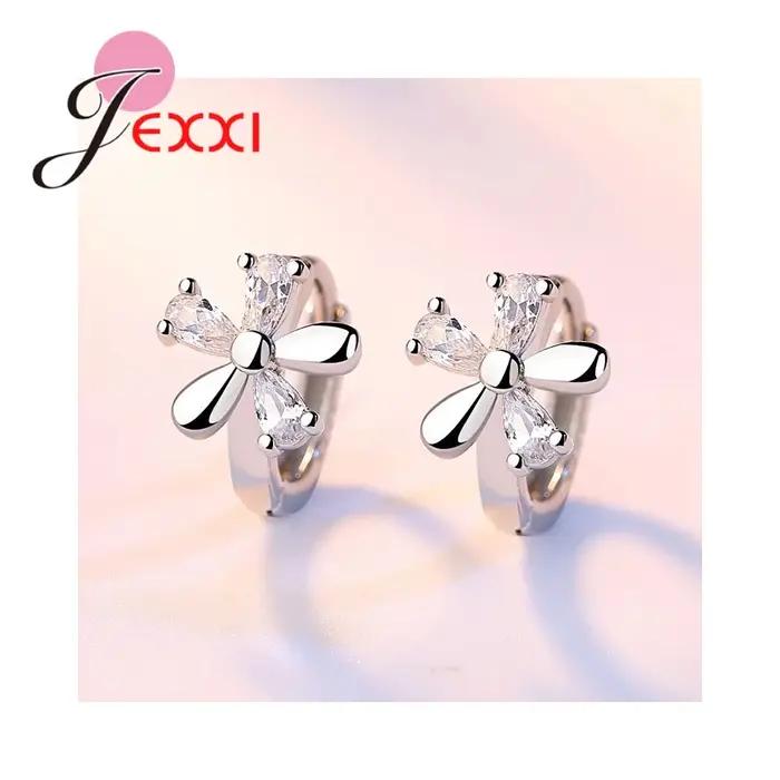 Boucles d'oreilles en cristal clair pour femmes, accessoires en forme de fleur, couleur argent Sterl