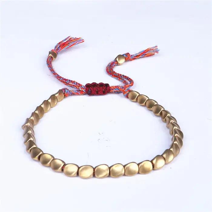 Bracelet ethnique bouddhiste tibétain en cuivre rouge pour femmes et hommes