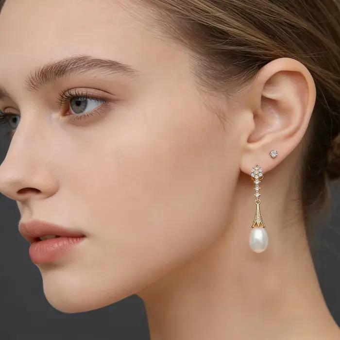 Boucles d'oreilles en perles d'eau douce naturelles, boucles d'oreilles en argent 925 pour femme, mariée, avec perles blanches, cadeau d'anniversaire, noir et blanc