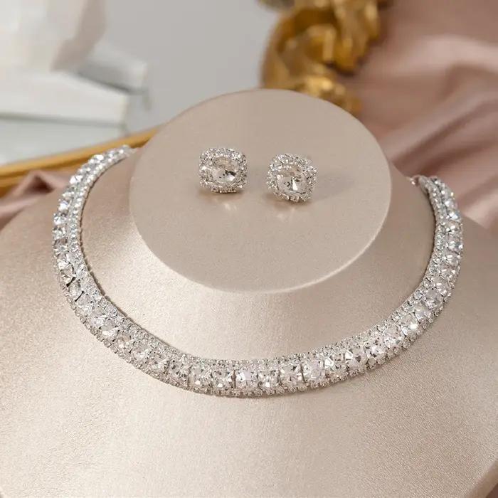 FYUAN – ensemble de boucles d'oreilles et collier en cristal de luxe