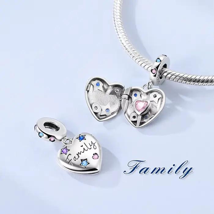 Breloques famille heureuse en argent Sterling 925