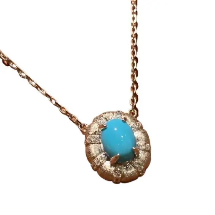 Pendentif Turquoise en Argent 925 avec Cristal et Zirconium pour Fêtes Spéciales et Mariages