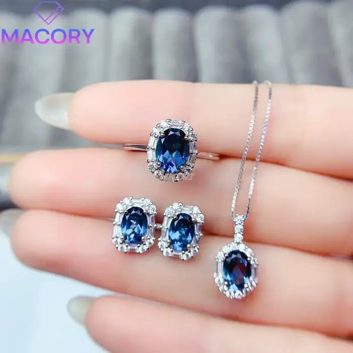 Nouvelle collection de bijoux de luxe en argent sterling 925 avec topaze bleue de Londres naturelle, couleur profonde, raffinée et élégante