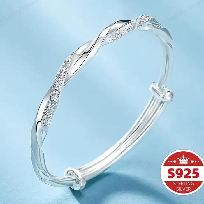 Charmant bracelet tissé délicat et scintillant en argent Sterling 925 pour femmes, accessoires de mariage, bracelet réglable