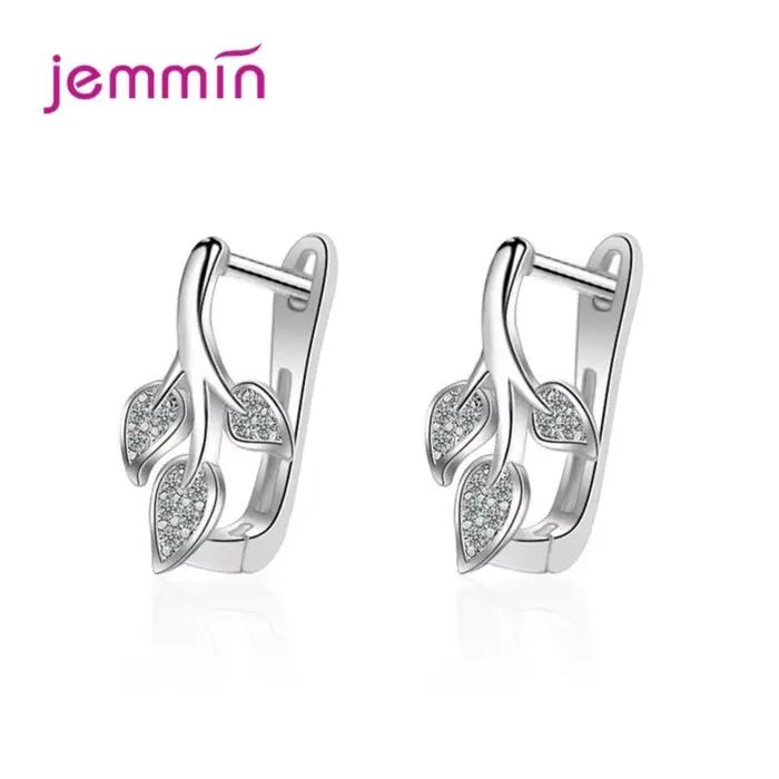Boucles d'oreilles créoles en argent sterling 925 avec cristal autrichien et zircon transparent motif feuille et branche d'arbre élégantes pour femmes occasions spéciales