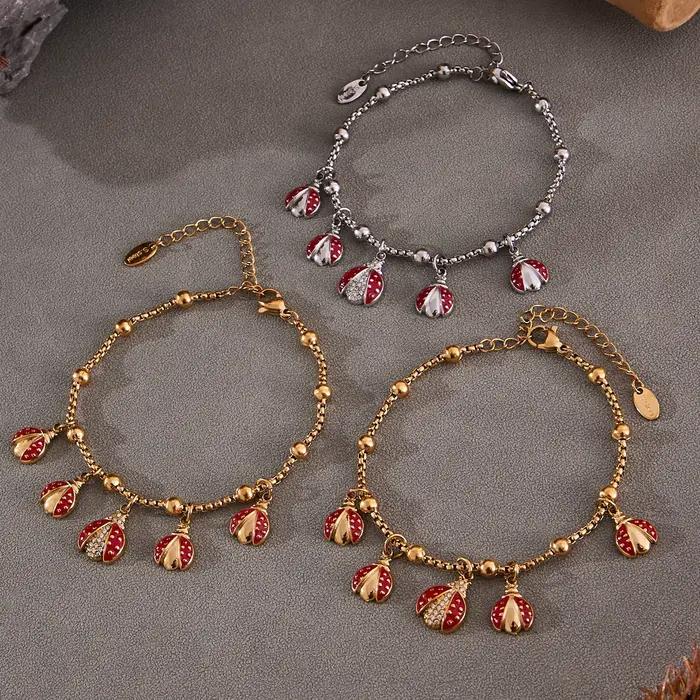 Ensemble de bracelets et collier avec pendentif coccinelle en Zircon rouge pour femmes