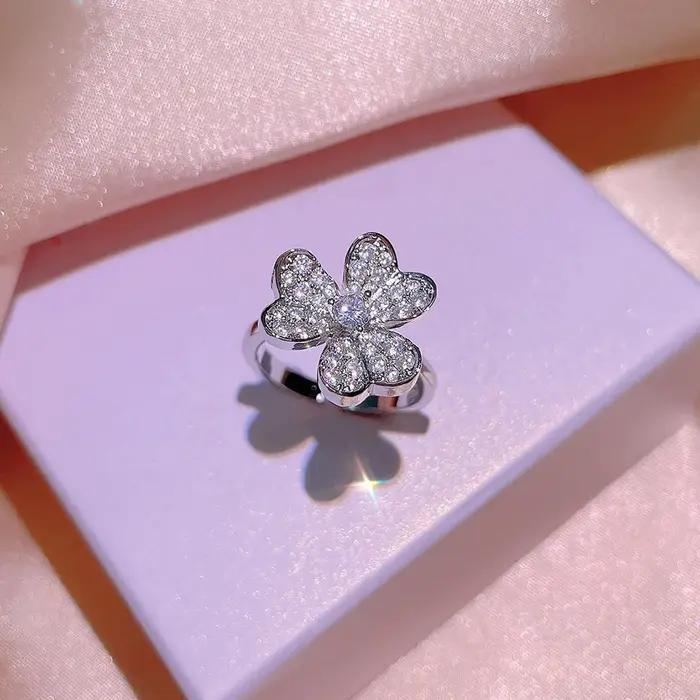 925 femmes ensemble de bijoux mode AAA brillant Zircon fleur collier bague boucle d'oreille dame trè
