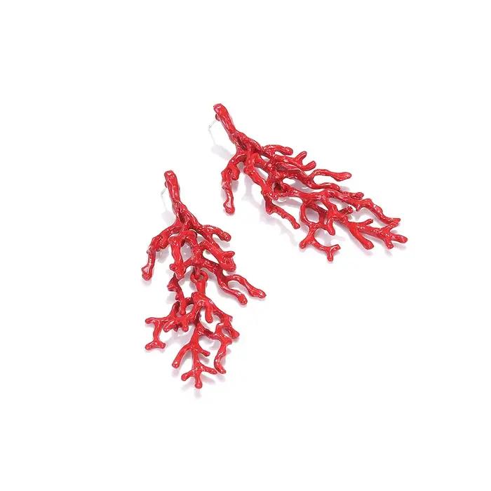 Boucles d'Oreilles Exquises en Émail Rouge et Corail pour Femmes Style Océan et Bohème Occasions Spéciales