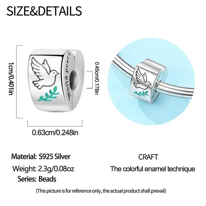 Breloques en forme de cœur colombe de la paix en argent Sterling 925 pour femmes