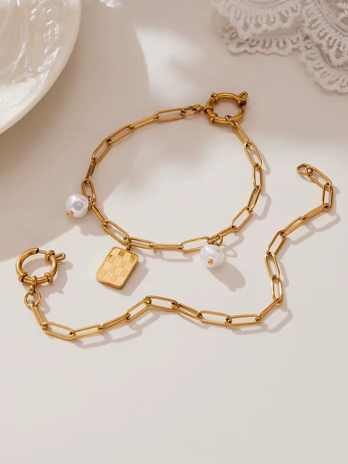 Liora Style coréen Imitation perle pendentif breloques colliers Bracelets pour Femme chaîne en acier inoxydable