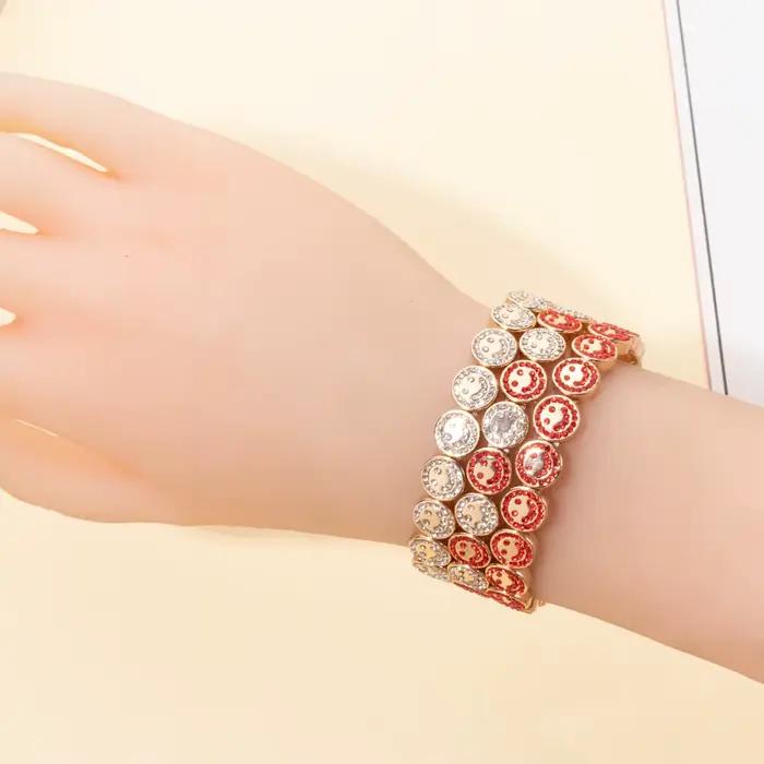 Bracelet joyeux en perles d'émail et diamant pavé pour femmes, style Boho, couleur or, élastique, nouvelle collection 2024