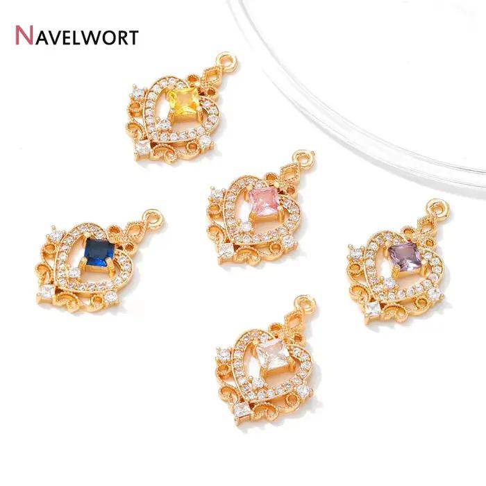 Pendentif en forme de cœur en laiton plaqué or 18 carats pour la fabrication de bijoux, breloques en forme de cœur en Zircon incrusté pour accessoires de fabrication de boucles d'oreilles