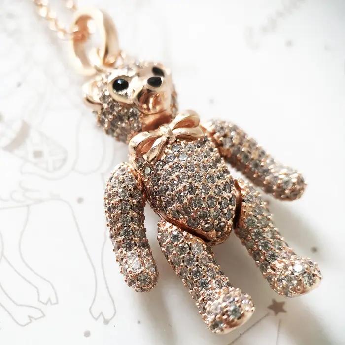 Collier ours en peluche en or Rose