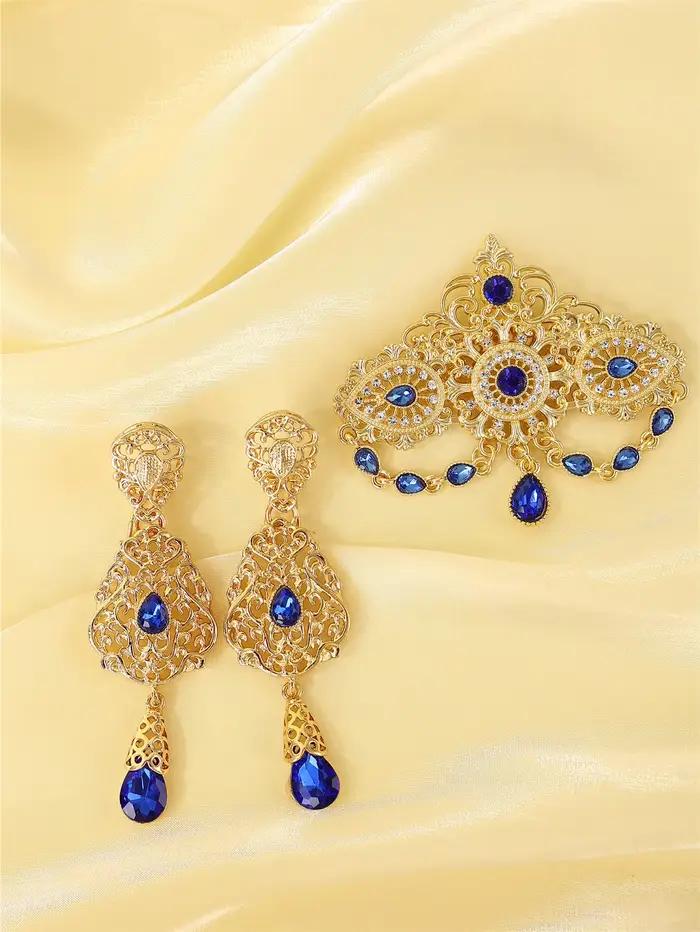 Ensemble de boucles d'oreilles boutonnière de mariage marocain, ensemble de bijoux pour dames de style rétro de cour française pour fêtes de mariage.