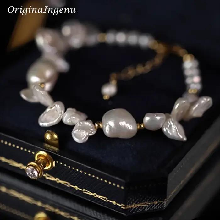 Bracelet de perles baroques naturelles remplies d'or 14K