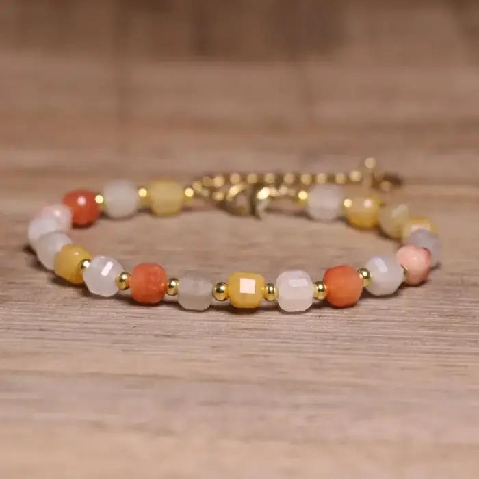 Bracelet de perles de pierres précieuses naturelles pour femmes, style bohème, chaîne plaquée or, Br