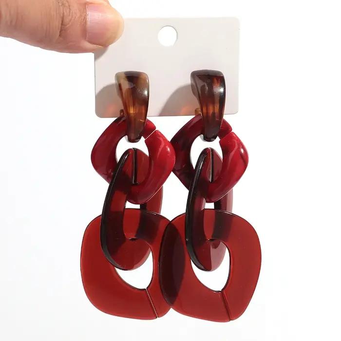 Grandes boucles d'oreilles Punk en acrylique rhomboïde géométrique, longues, léopard, chaîne double