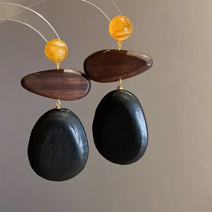 Boucles d'oreilles Vintage en bois pour femmes, bijoux élégants, tendance, accessoires uniques et dé