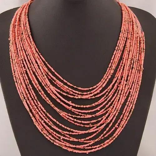 Collier de perles de riz créativité plusieurs couches tissage à la main bohême embellissement femme
