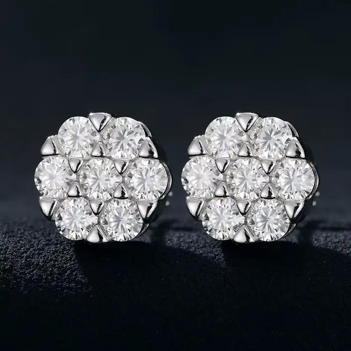 Boucles d'oreilles rondes Moissanite Dimond D Document pour femmes et hommes, argent regardé 925, mode exquise, oreille Rotterdam, bijoux de mariage, cadeau