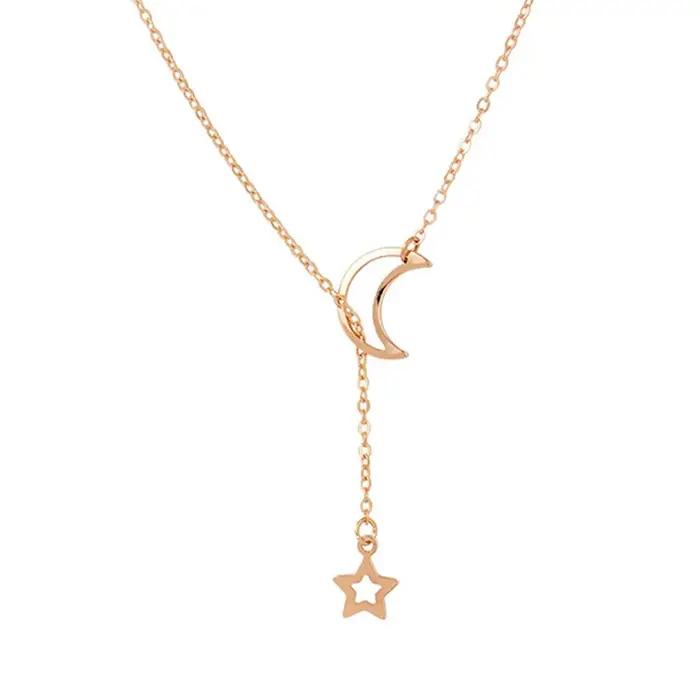 Collier avec pendentif lune et étoile pour femmes