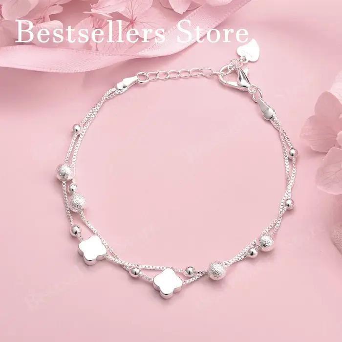 Bracelet en argent sterling 925 avec perles trèfle exquises de 8 pouces pour les fêtes féminines, ac