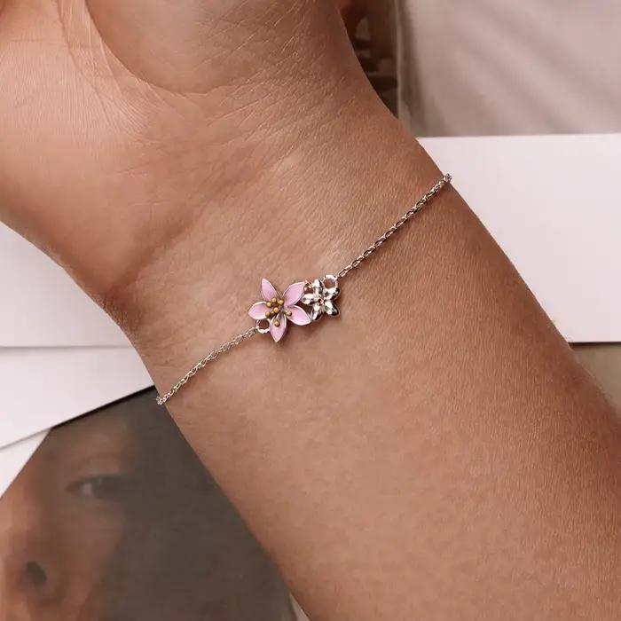 Bracelet en argent sterling 925 motif fleur de cerisier ajustable pour femmes occasions spéciales elegance mariage engagement