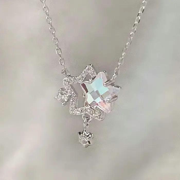 Collier pendentif en cristal rond rose pour femmes design simple et élégant mode coréenne bijou cadeau occasion spéciale JOJewelry