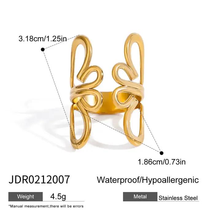 Zora – bague à fleurs creuses audacieuses, plaquée or 18 carats, en acier inoxydable, Index réglable, étanche, nouveaux bijoux
