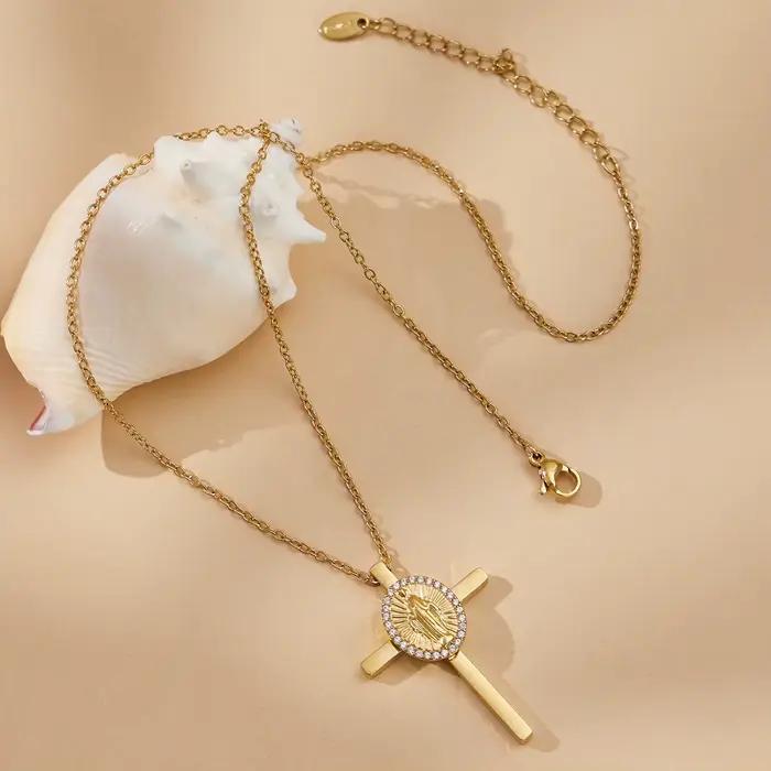 Liora Vintage Religion croix pendentif collier pour femmes hommes couleur or chaîne en acier inoxydable cubique zircone tour de cou bijoux de fête