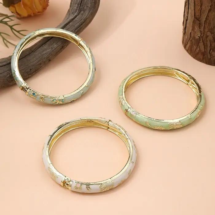 FTCY 3 pièces fine petite fleur émail bracelet pour femmes rétro cloisonné