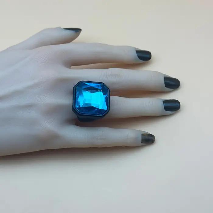 Nouvelle bague en résine octogonale carrée rétro 2026, incrustée de diamants, colorée, simple et cré