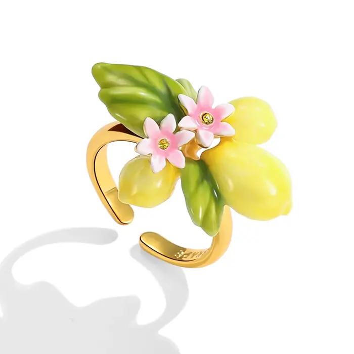 Bague ajustable plaquée or motif raisin juteux pour adolescentes