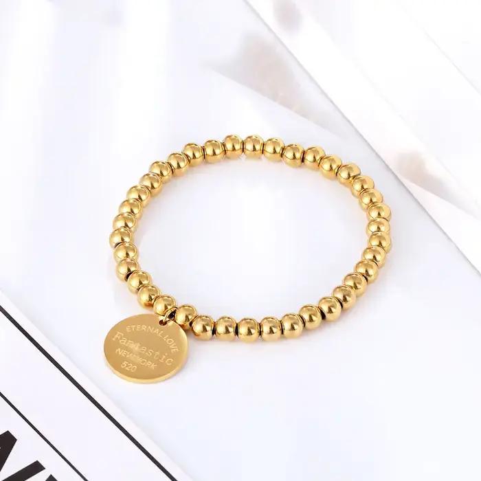 Nouveau Bracelet de perles de corde élastique en acier inoxydable pour femmes